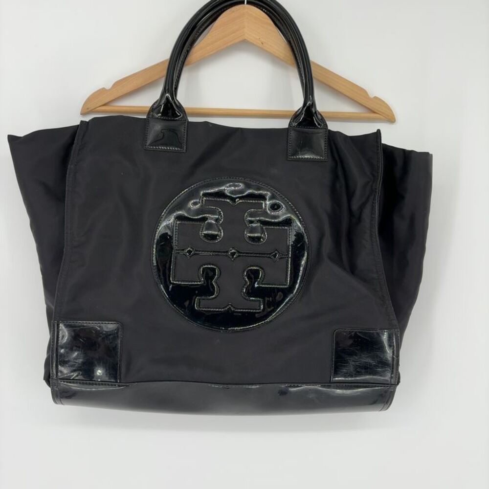 Tory Burch Tory Burch Large Black Logo Nylon Tote